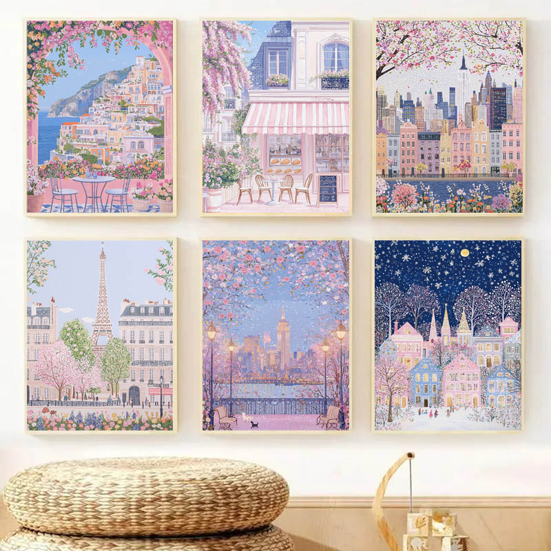 Photography Architecture - 1pc Modern Cityscape Travel Mural Pink